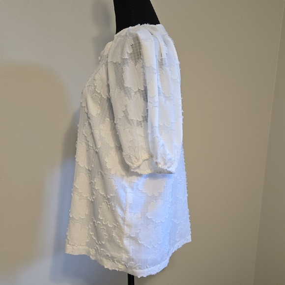 Anne Klein Off White Floral Textured Blouse - Picture 5 of 7